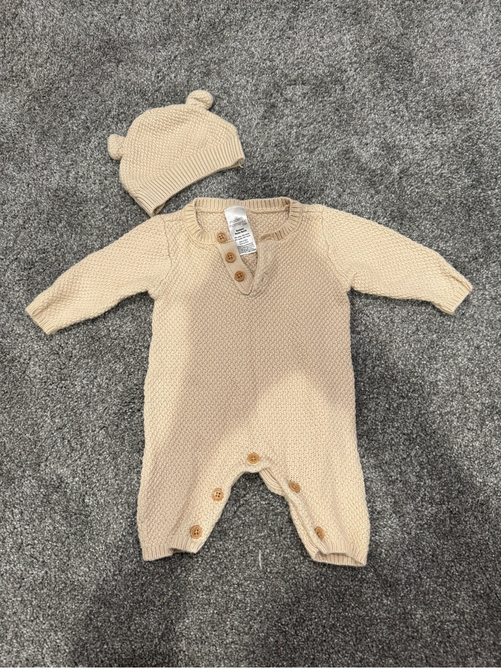Knit Teddy Romper & Hat Set